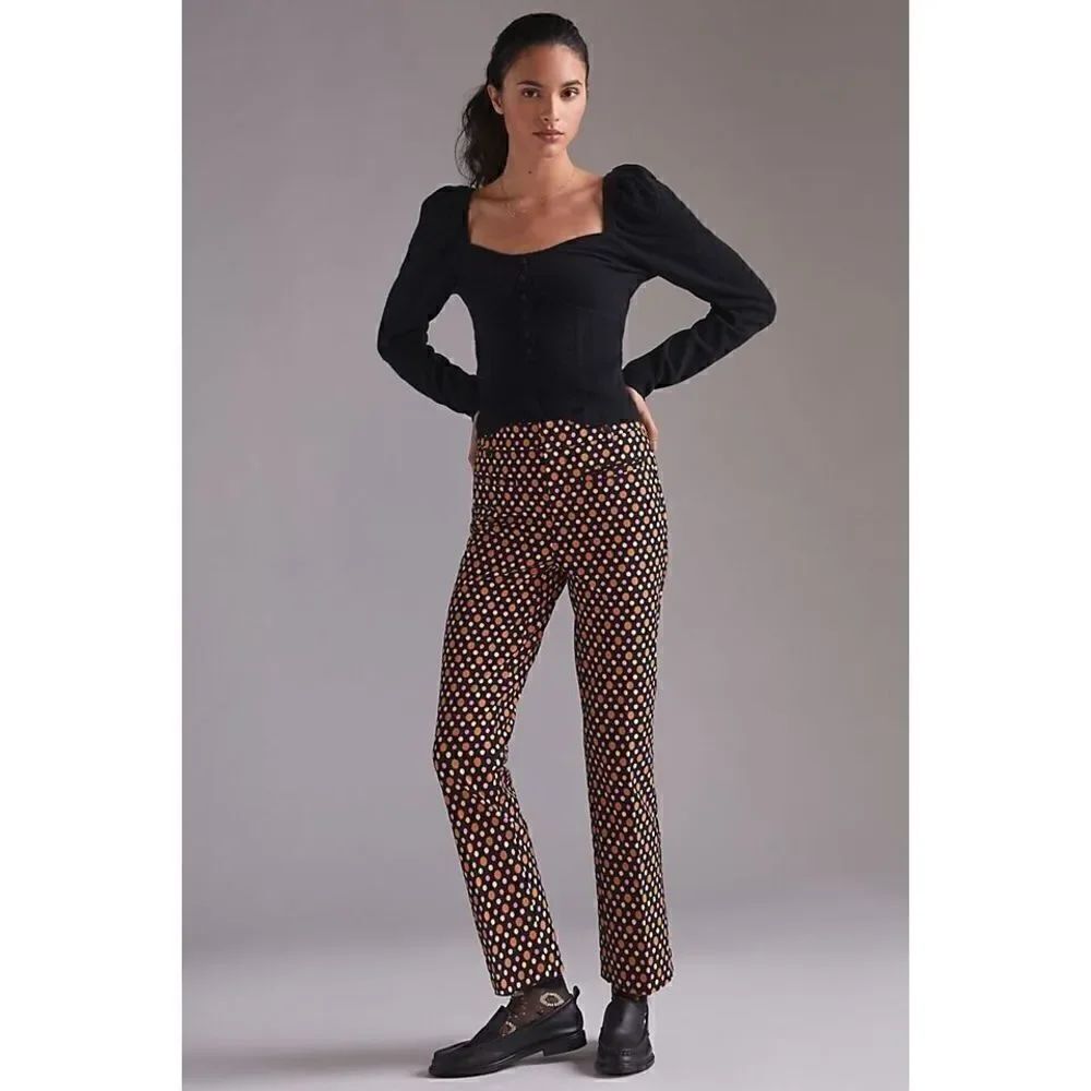 Anthropologie Maeve Kick Flare Trouser Pants Star Black Colorful Boho US 2 NEW
